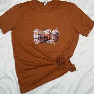 Bella Canvas Rust Brown Short Sleeve Tee with Coffee Mug Graphic